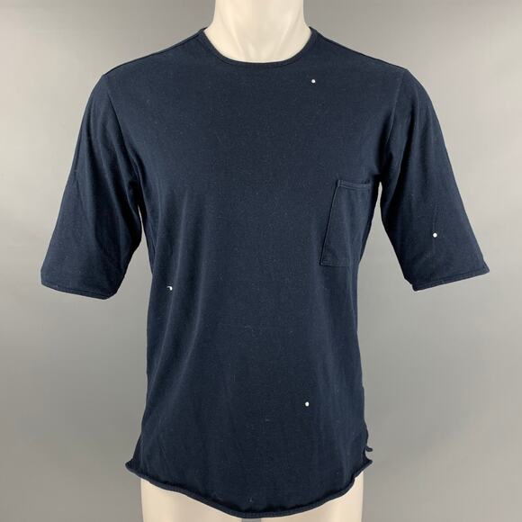 CAMO Size M Navy White Embroidery CottonPolyamide Crew Neck T-shirt